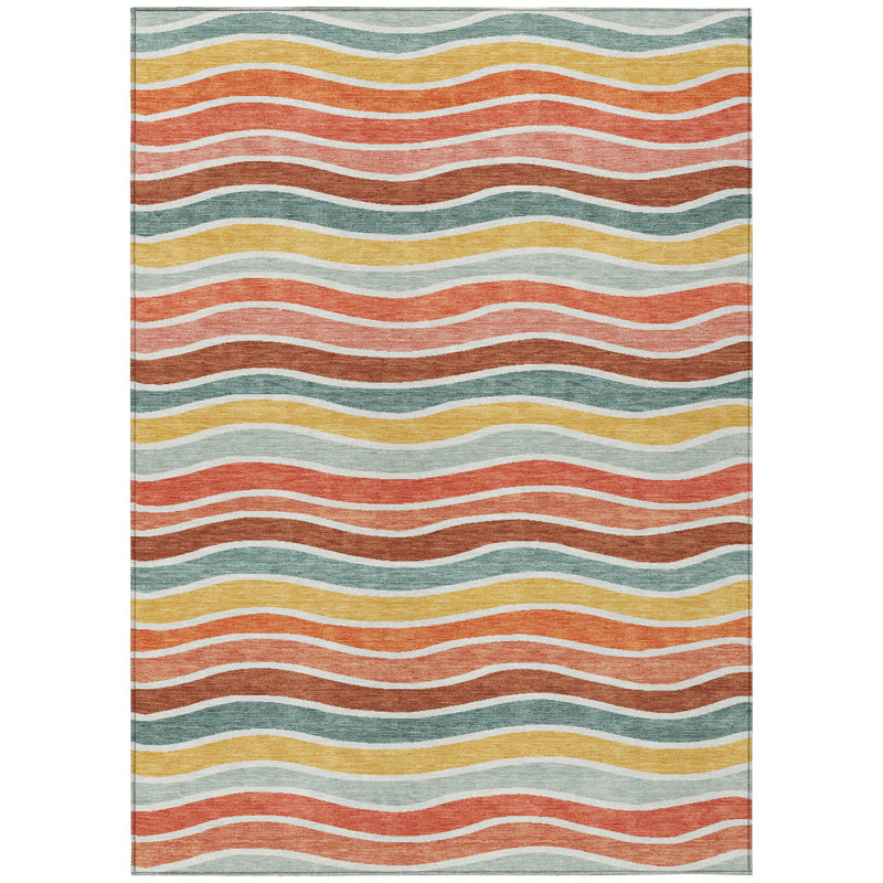 Machine Washable Indoor/Outdoor Micelotta ACN2333 Stripes Rug, Rectangle 8' x 10'