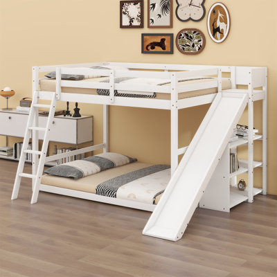 Lit mezzanine avec 7 tiroirs, 2 tablettes et un bureau