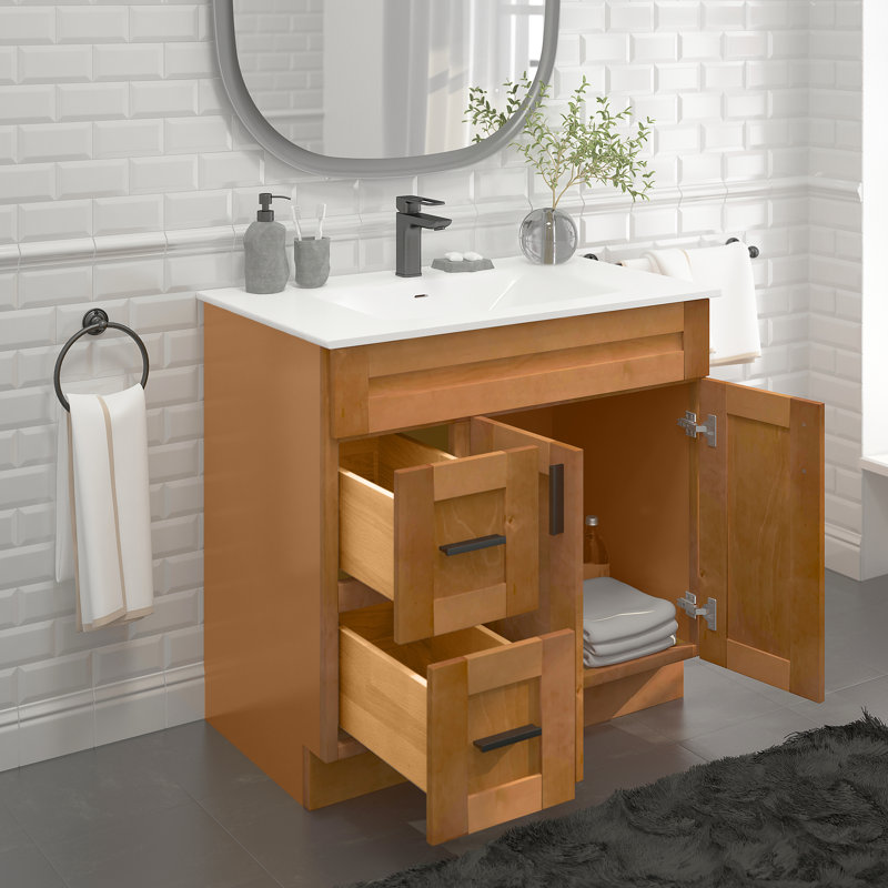 36'' Bathroom Drawers Vanity Set Sink Base with 37" Resin Sink Top Combo, Orange