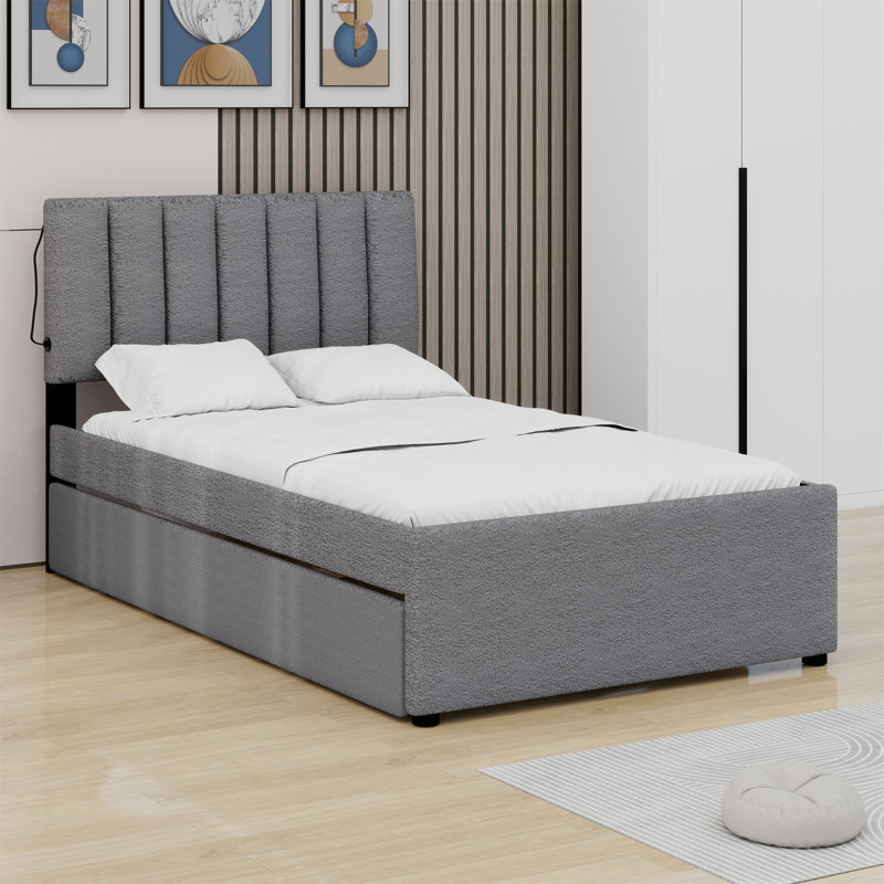 Lit plateforme tapissier avec lit gigogne