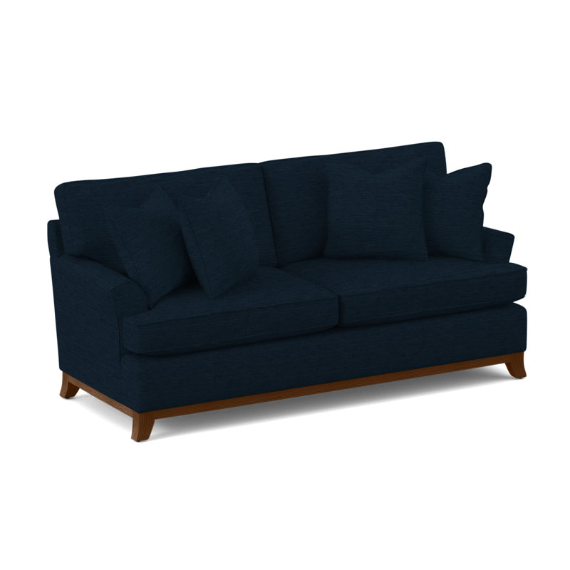 Oaks Way 84" Flared Arm Sofa with Reversible Cushions, Innerspring Mattress, Green Performance Fabric; 0851-54, Honey Finish