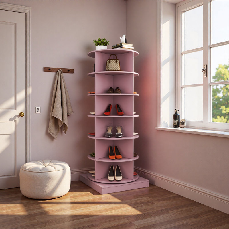 360 Rotating Shoe Cabinet 6 Layers, Pink