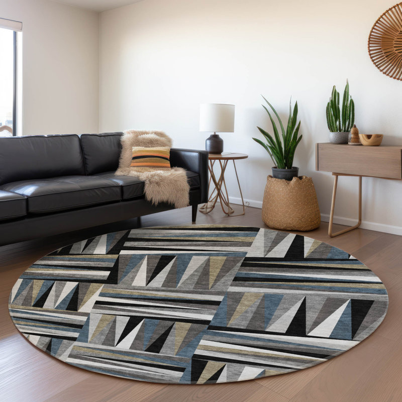 Premium Machine Washable Collett AMF1012 Squares Rug, Round 8'