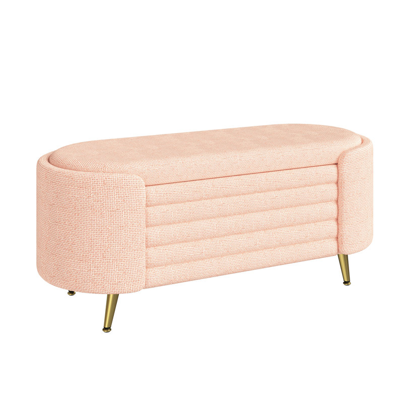 Galileo Modern Chenille Upholstered Storage Ottoman Bench with Metal Legs, Pink