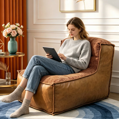 Elegant Single Armchair with Sculptural Backrest, Built-In Side Table, Accent Chair for Living Room