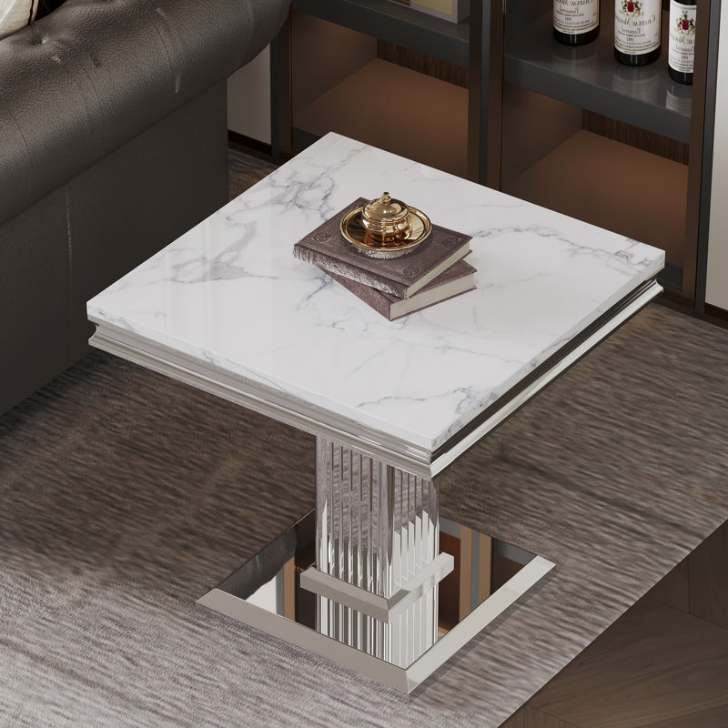 Jahkel End Table, White, Silver