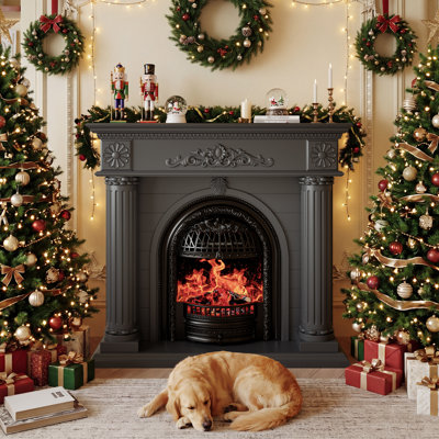 52" Electric Fireplace with Mantel, Solid Wood Fireplace TV Stand with Heater