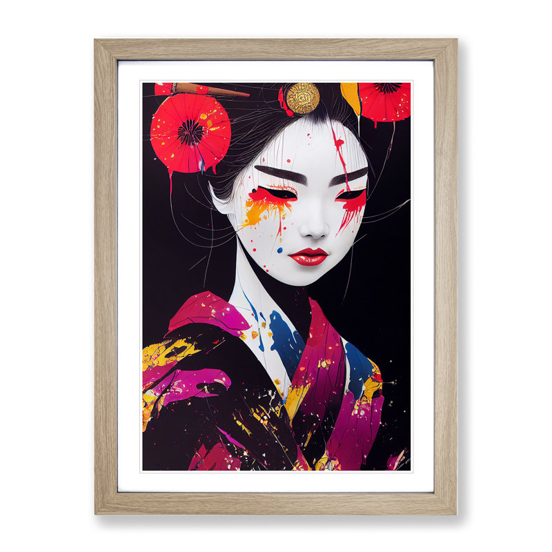 Geisha No.1 - Single Picture Frame Print, 64cm H x 46cm W x 2cm D, Oak