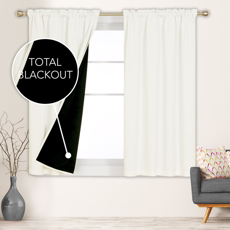 Deconovo 100 Percent Blackout with Liner Rod Pocket Curtain Panel Pair, 52" W x 84" L, Cream