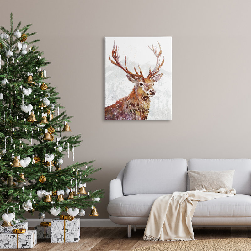 Peinture sur toile Winter Deer Mountain Snowfall, H 40 po x l 30 po x P 1,5 po