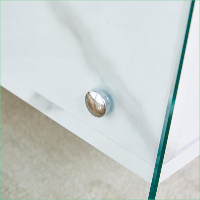 Table de chevet à double tiroir avec verre trempé Panneau de fibres à densité moyenne - Rangement pour chambre à coucher moderne