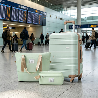 Ensemble de 3 valises - Valise à carreaux 24 po avec sac de toilette à sec TSA