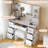 Makeup Vanity Desk with Mirror and Lights,7 Drawers, Hair Dryer Holder, Cushioned Stool, Power Outlets and USB for Bedroom,Marble White-46356159