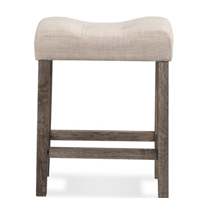 Counter Height Saddle Stool Of 2, Taupe Button With Relaxing Seat And Footrest, Solid Wood Frame Stools,