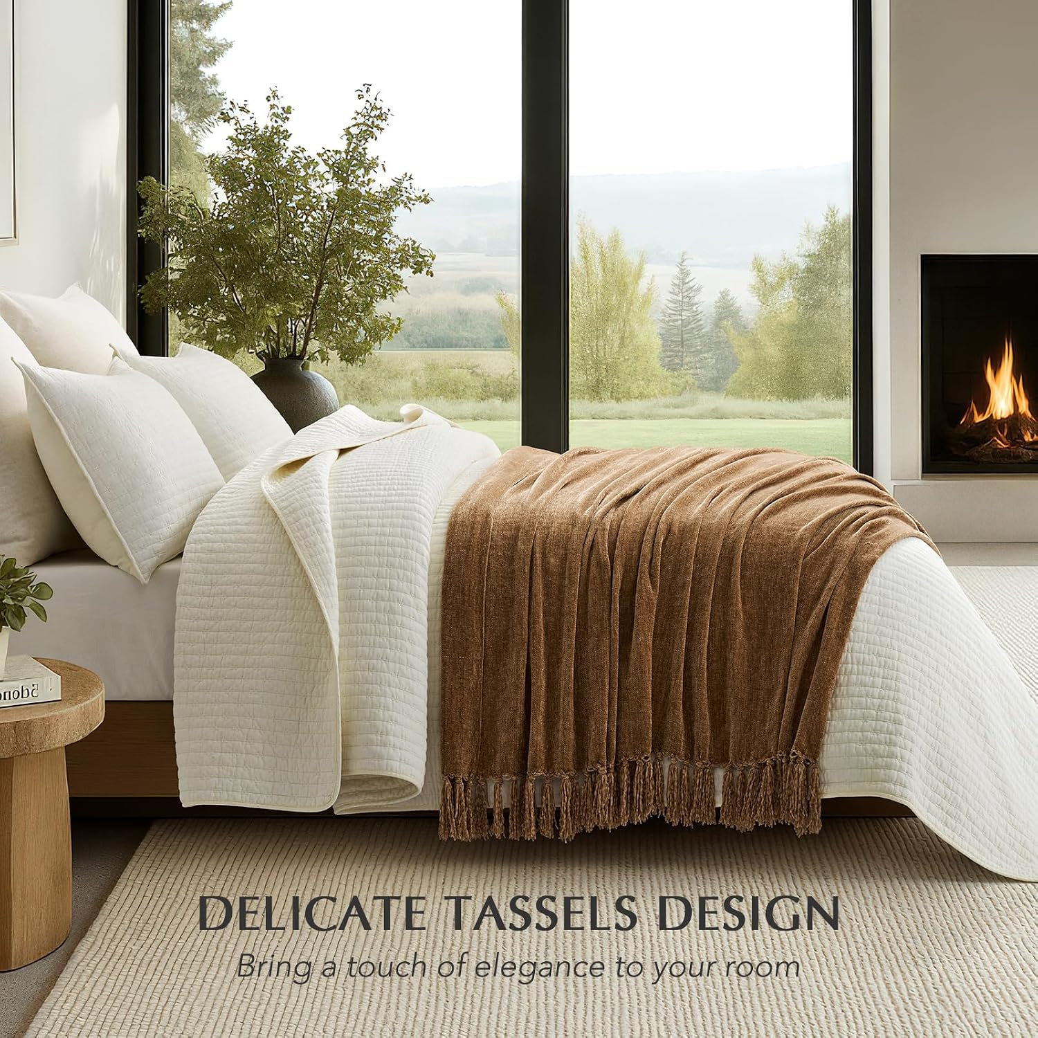 Soft Chenille Throw Blanket, Warm Beige, 60" L x 50" W