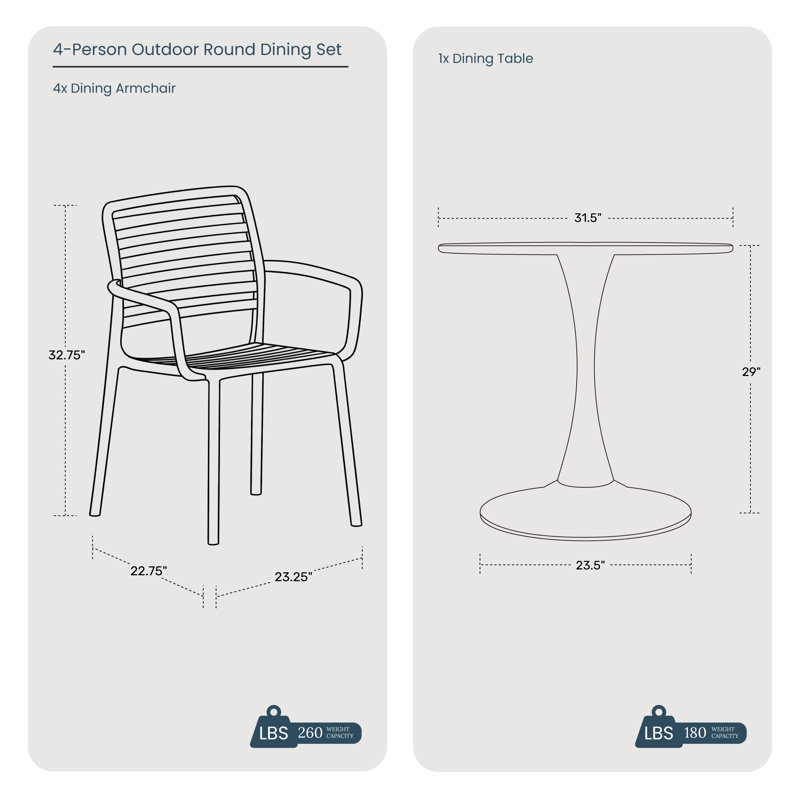 Ensemble repas extérieur pour 4 personnes, Blanc