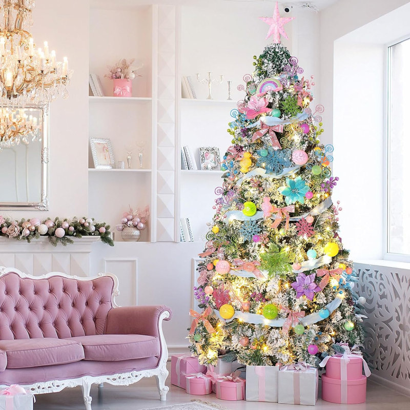 Boule de Noël de couleur macarons peinte, décorations de Noël arc-en-ciel scintillantes pour Noël