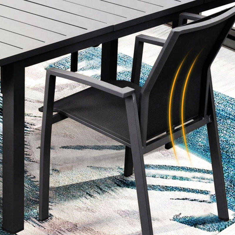 Entièrement assemblé, 4 chaises grises, aluminium, empilable, filet respirant, balcons côtiers en aluminium gris 4, empilable, capacité de 360 lb, arrière-cour