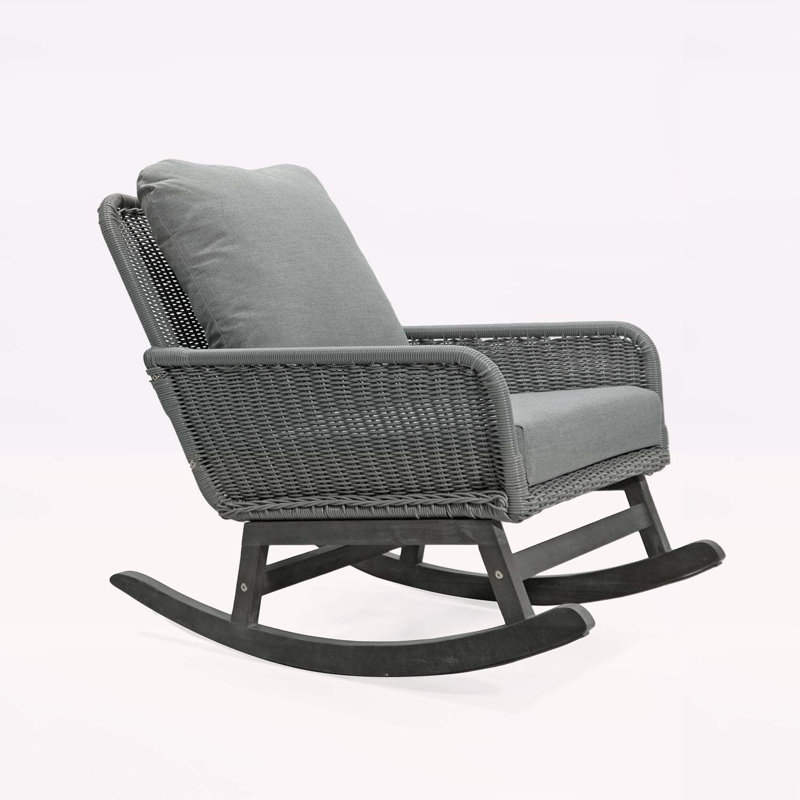 Chaise berçante minimaliste en osier avec coussins confortables et structure robuste, Gris