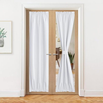 NICETOWN Sheer French Door Curtains Privacy 100% Blackout Thermal Insulated Kitchen, 25 X 80 Inch Long Doorway Curtains For Living Room Window Cover, 1 Panel, White