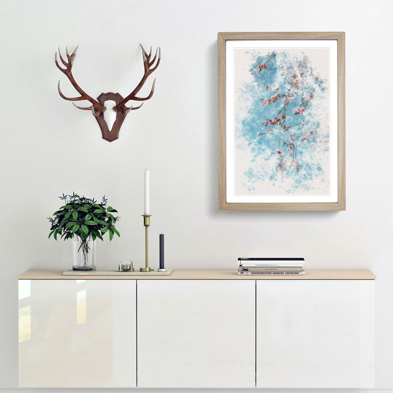 Beautiful Pink Cherry Blossom Watercolour - Picture Frame Graphic Art, 87cm H x 62cm W x 2cm D, Oak Framed