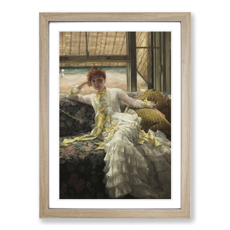 Lady at the Seaside by James Tissot - Framed Print, 48cm H x 36cm W x 2cm D, Oak Framed