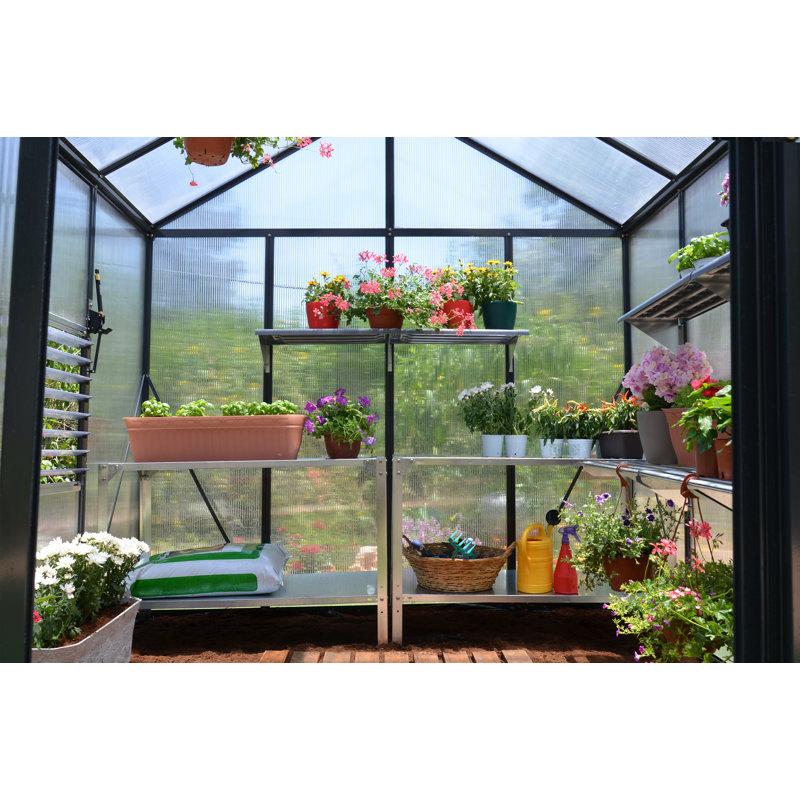 Palram - Canopia Glory 8' W x 12' D Premium Walk-In Hobby Twin Wall Polycarbonate Aluminum Frame Greenhouse Kit with Roof Vents - Gray