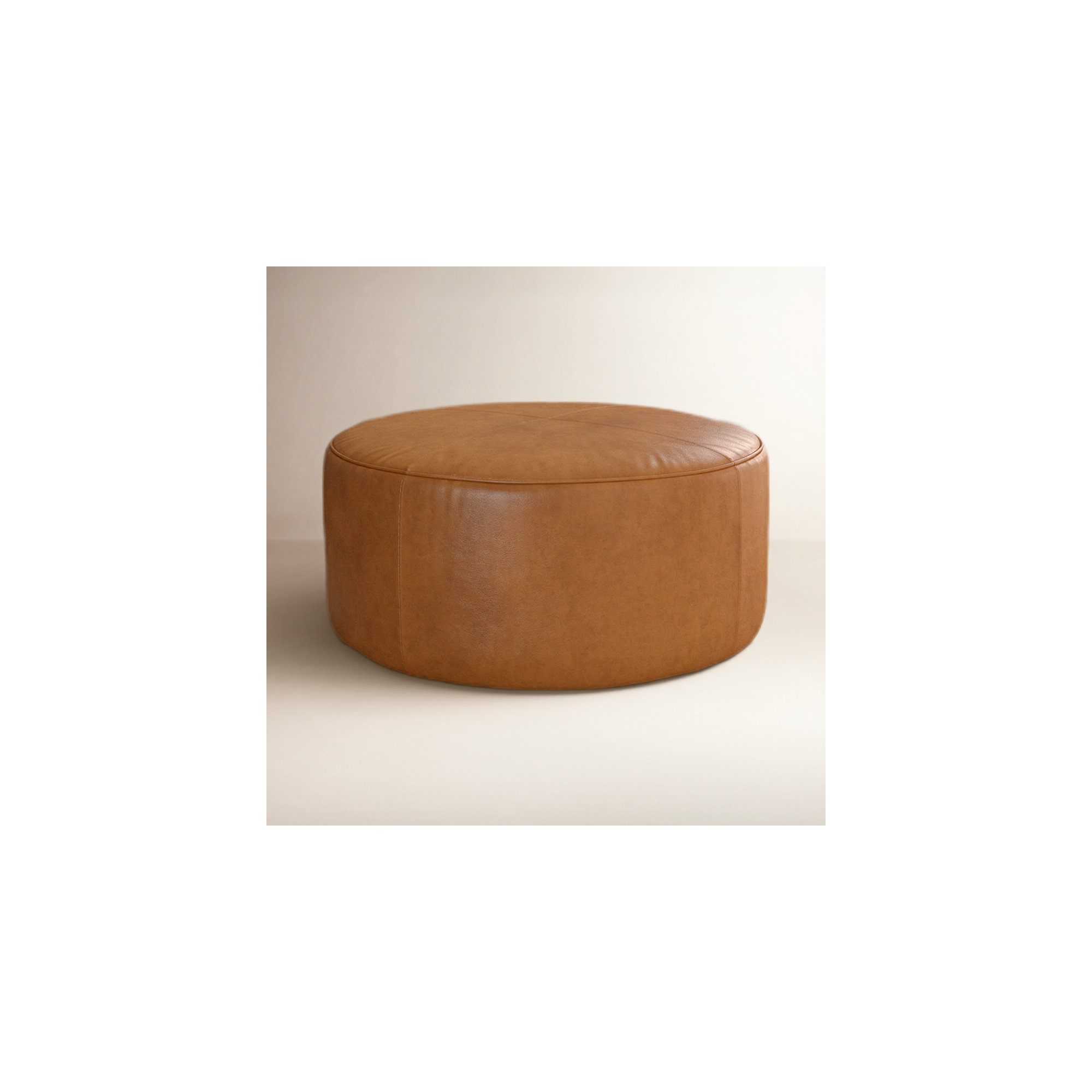 Murano 37" Genuine Leather Round Ottoman, Steamboat Caramel Genuine Leather