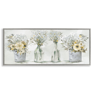 «Farmhouse Floral Bouquets Song Birds Rustic Vases»