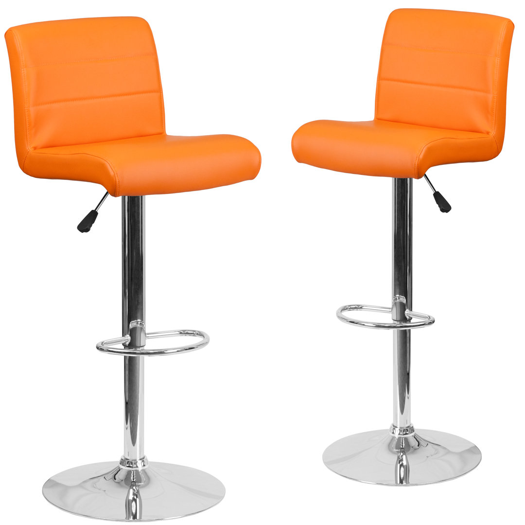 Contemporary Vinyl Adjustable Height Barstool with Rolled Seat and Chrome Base