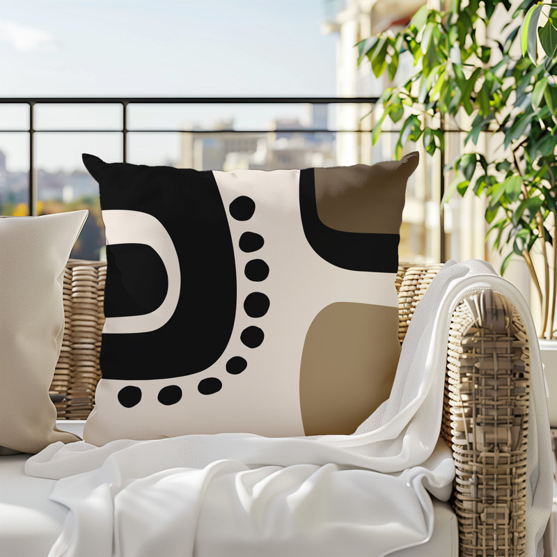 Oreiller carré réversible intérieur / extérieur Tobe Minimalist, H 15 po x l 15 po, Beige / noir / blanc cassé