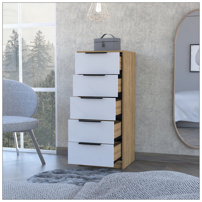 Commode verticale 5 tiroirs Kaia, Naturel