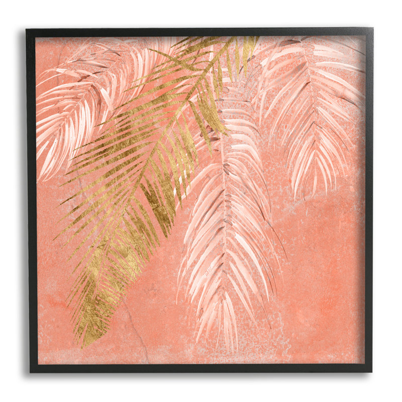«Pink Palm Fronds», art texturé à giclée noire surdimensionnée, plante tropicale vieillie, par Jennifer Paxton Parker