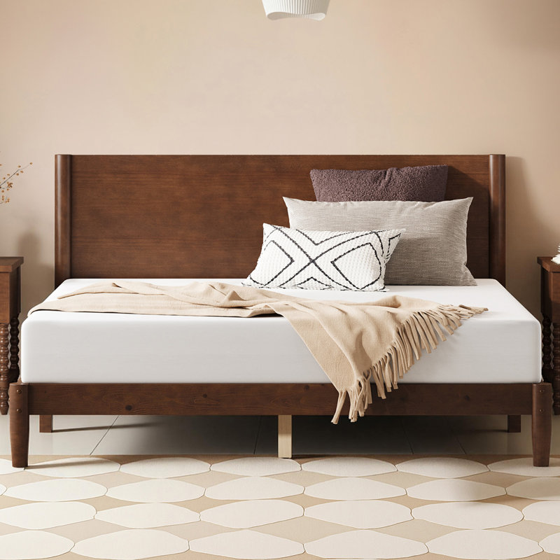 Mid Century Solid Wood Platform Queen Bed Frame With Wood Slat Support, Black Walnut, Queen, Black Walnut