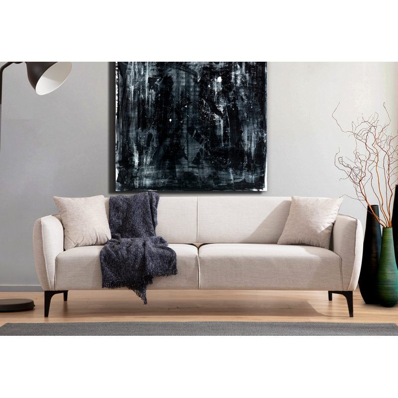 Canapé recouvert, 100% polyester blanc cassé, H 67 cm x l 220 cm x P 95 cm