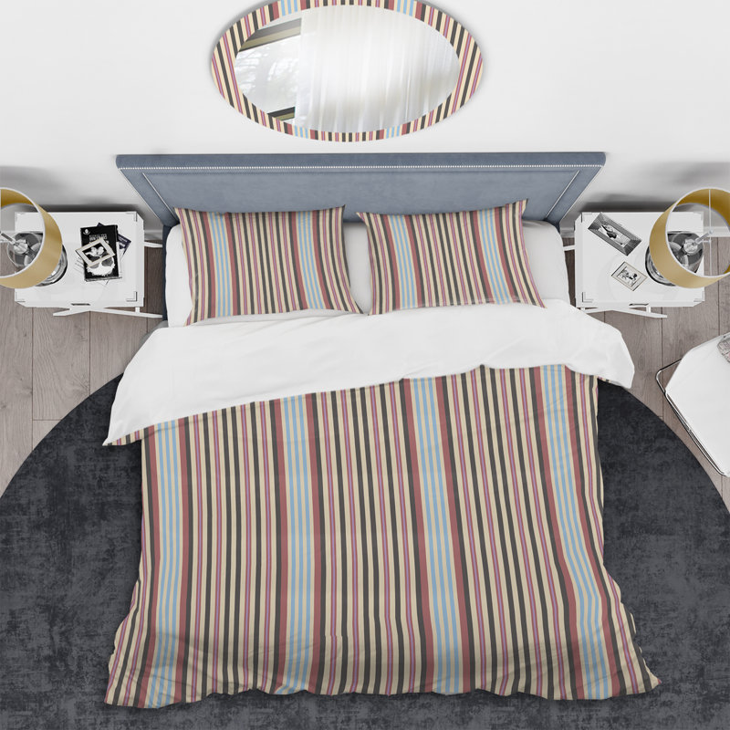 Multicolor Striped Pattern - Abstract Duvet Cover Set - Microfiber Polyester, Twin Duvet Cover + 1 Standard Sham