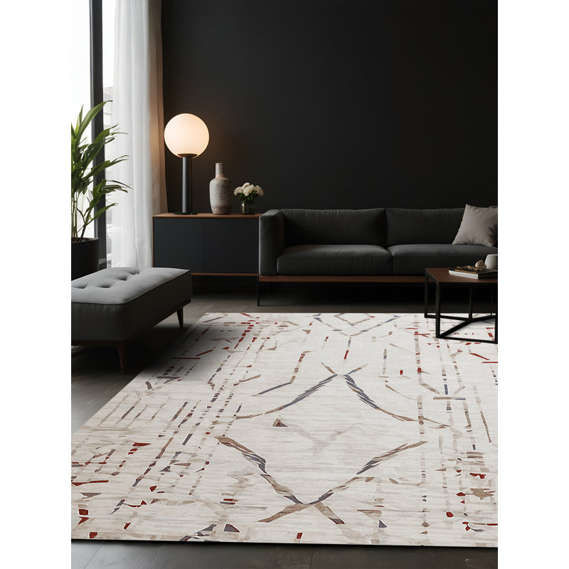 Tapis gris soyeux et moelleux, Rectangulaire 3 pi x 5 pi
