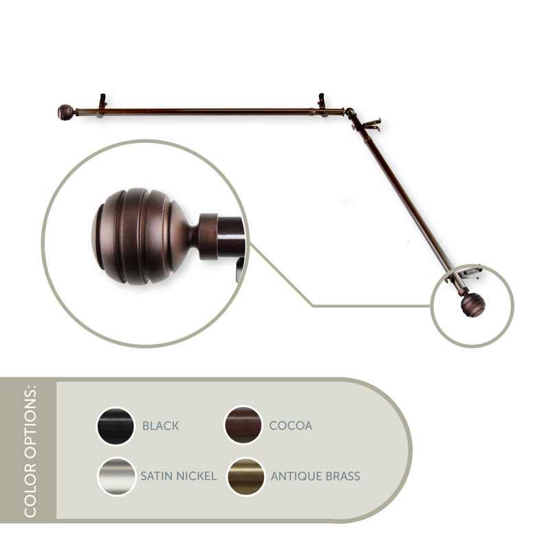Tringle à rideaux simple pour fenêtre de coin Pepin, Cacao, 120 po à 170 po