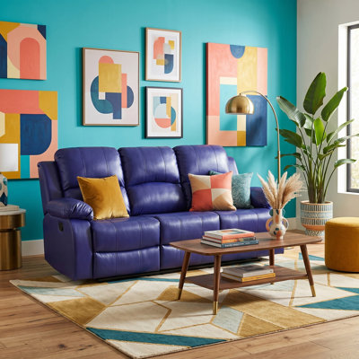 Lunaro Dark Blue Vegan Leather Manual Recling Sofa(1 Piece)