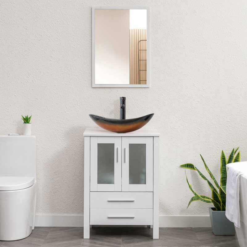Azaree 24'' Single Bathroom Vanity with Manufactured Wood Top, White, Brown
