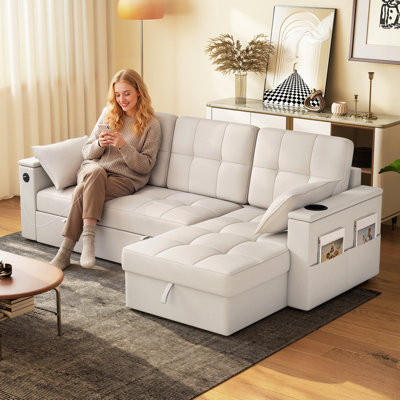 Canapé-lit, canapé-lit escamotable avec ports USB, rangement pour chaise longue