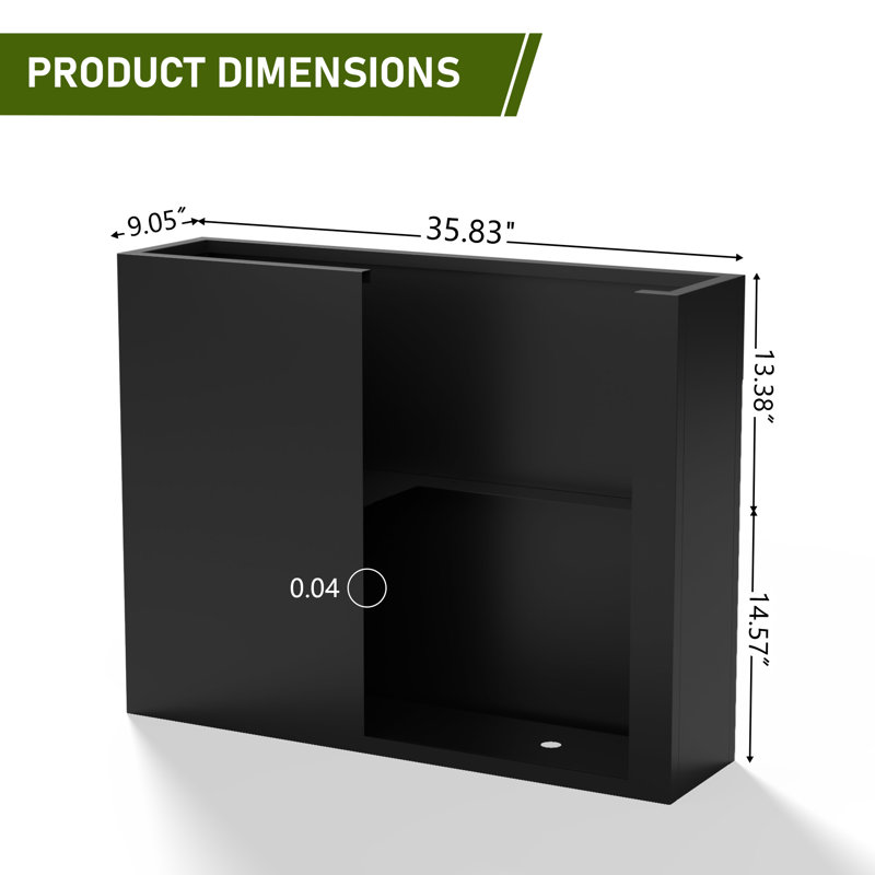 Jardinières rectangulaires en métal pour plantes d'extérieur, H 28 po x l 35,83 po x P 9 po, Noir