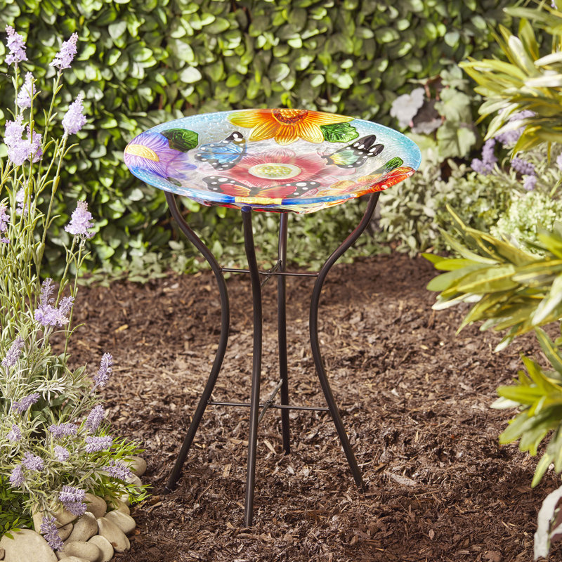 Liyuan Glass Hand Painted Birdbath