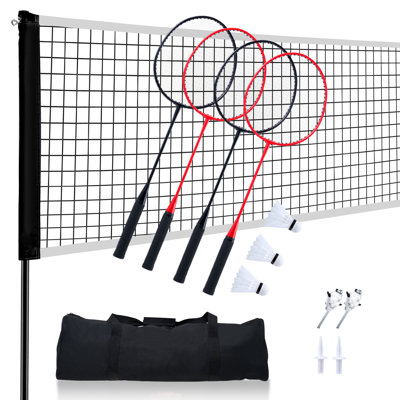 Ensemble de filet de badminton, filet de badminton extérieur pour parc de plage, ensemble d'équipement de badminton portatif, filet de badminton pour adultes, poteaux, sac de transport, 4 raquettes en fer et 3 volants en nylon