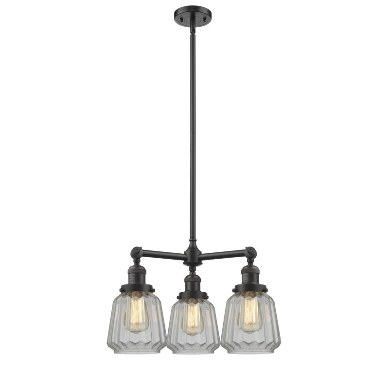 Lustre géométrique à 3 lumières Vinson, Transparent, Chrome poli, Ampoule DEL 6 watts Vinage
