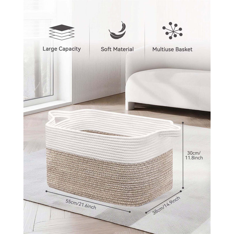 Bhargava Fabric Laundry Hamper with Handles, White/Brown