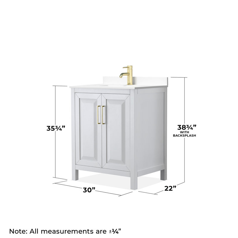 Daria 30'' W Single Vanity, White, White Cultured Marble, Brushed Gold