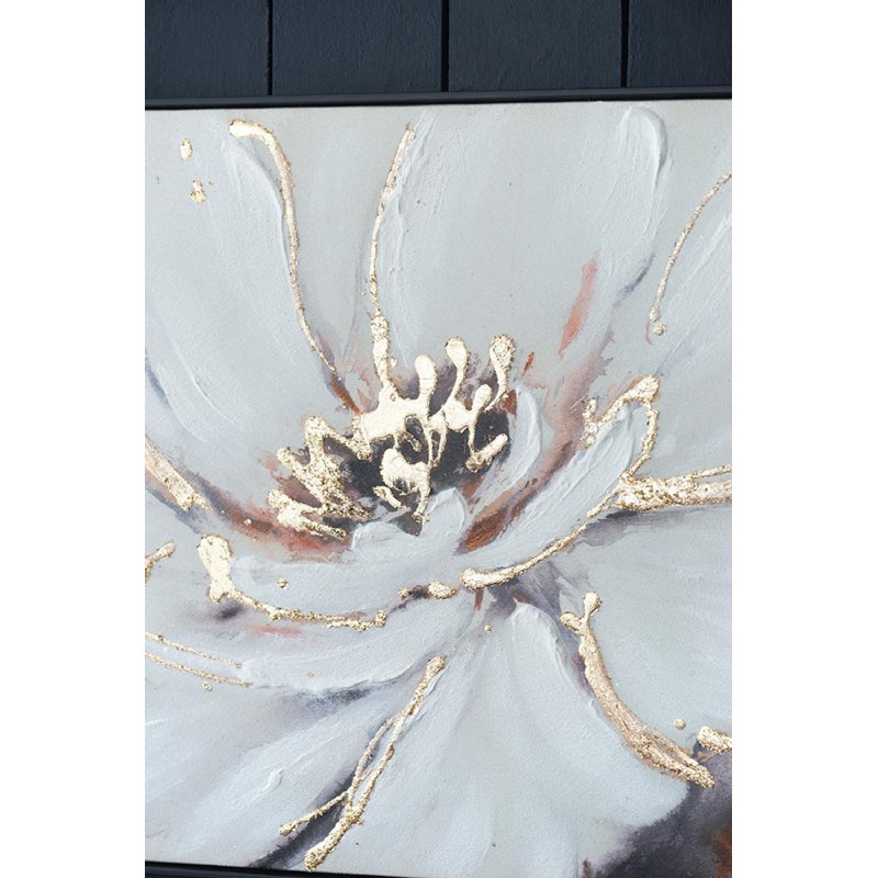 Large White and Gold Floral Canvas Print