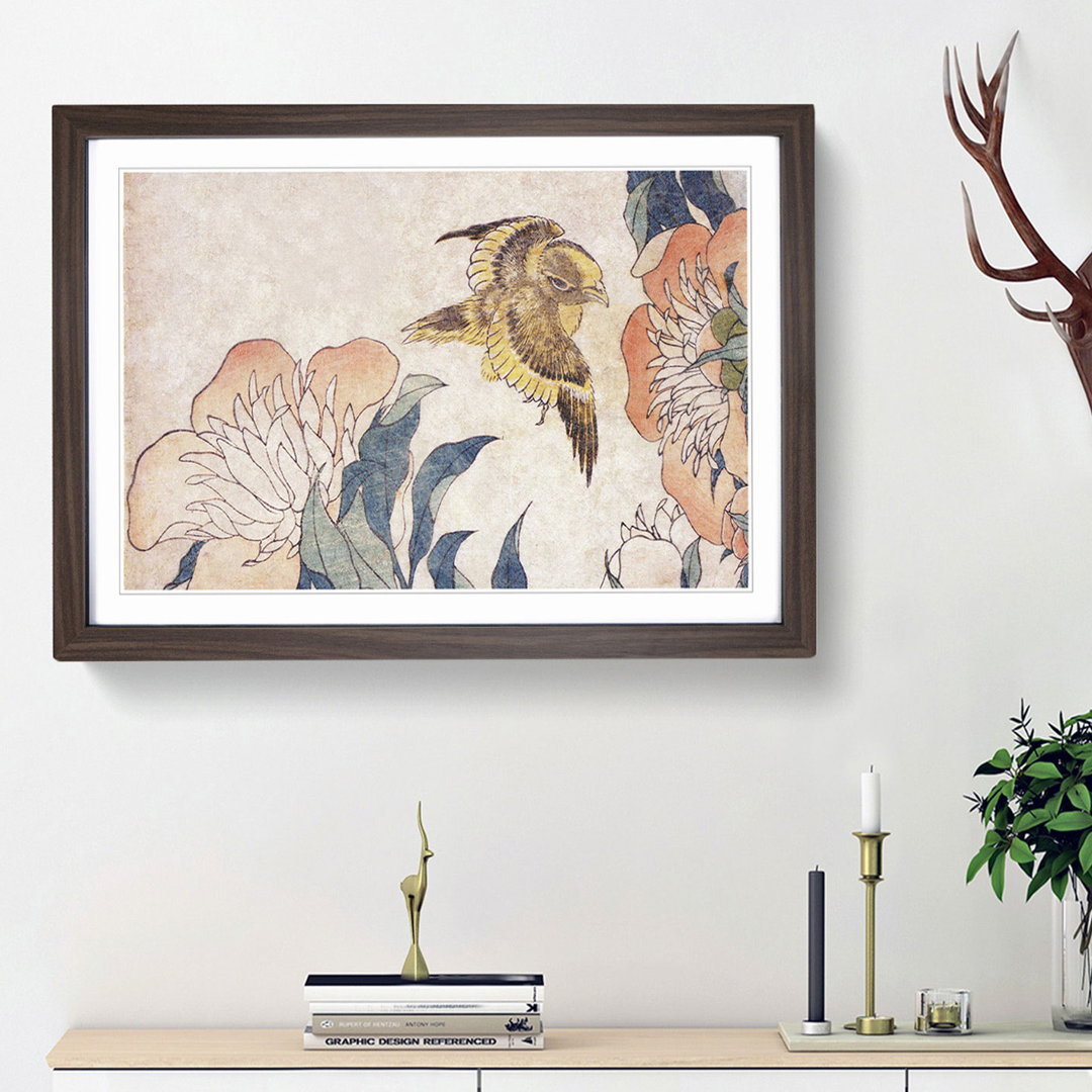 Peony Flower & Canary by Katsushika Hokusai - Picture Frame Painting Print