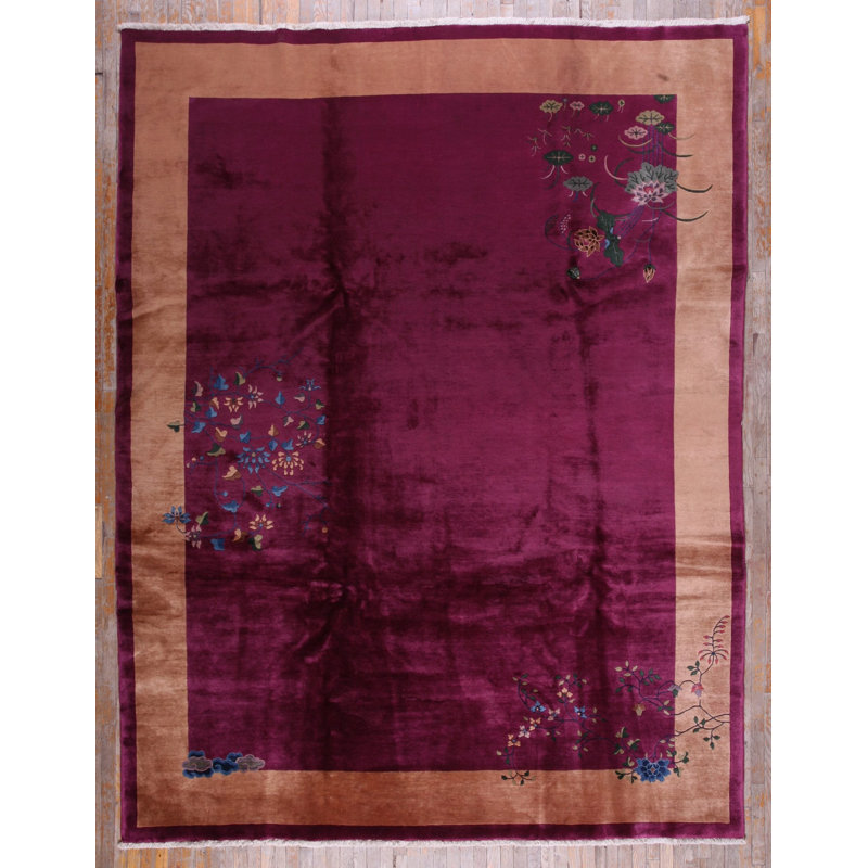 Tapis mauve antique en laine Art déco
